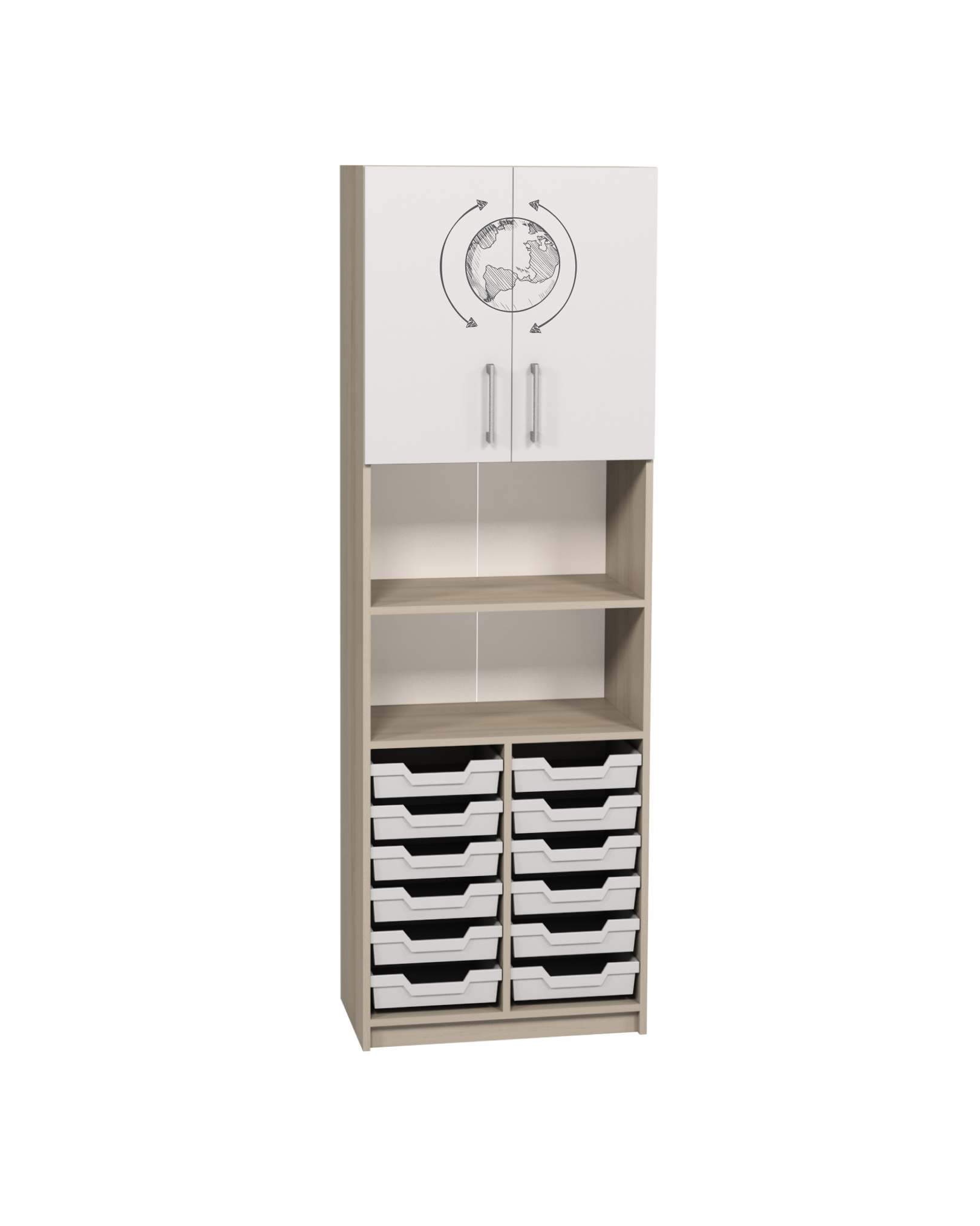 Шафа напівзакрита з лотками з унікальним фотодруком для кабінету ГЕОГРАФІЇ, 702х405х2115 мм, АНШАР ГРУП (7705 + Фгеогр)